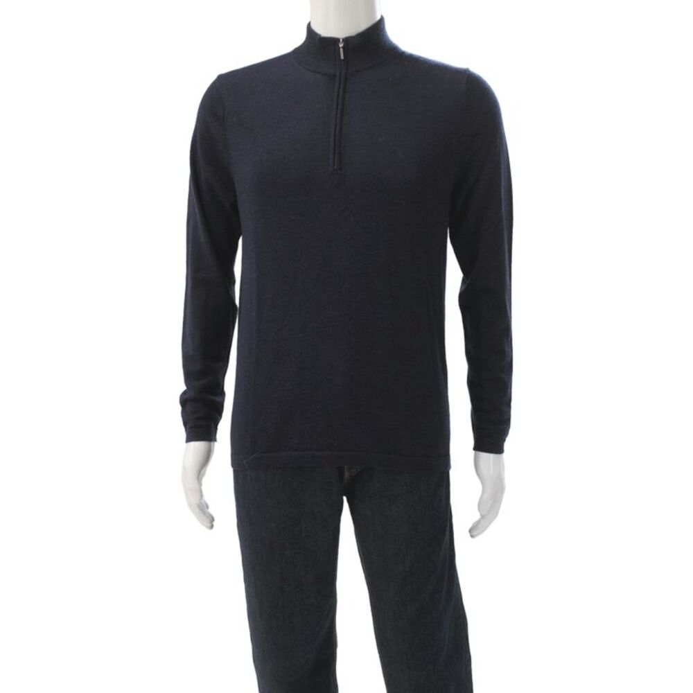 Patrick Assaraf Mens Mock Neck Zip Pullover Dark Blue Cotton Polyester Size M